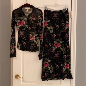 Caché Matching floral Blouse & Skirt
